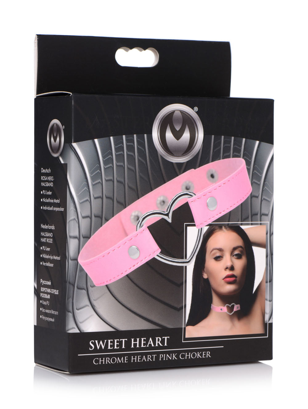 Dark Heart Chrome Heart Black Choker - Pink