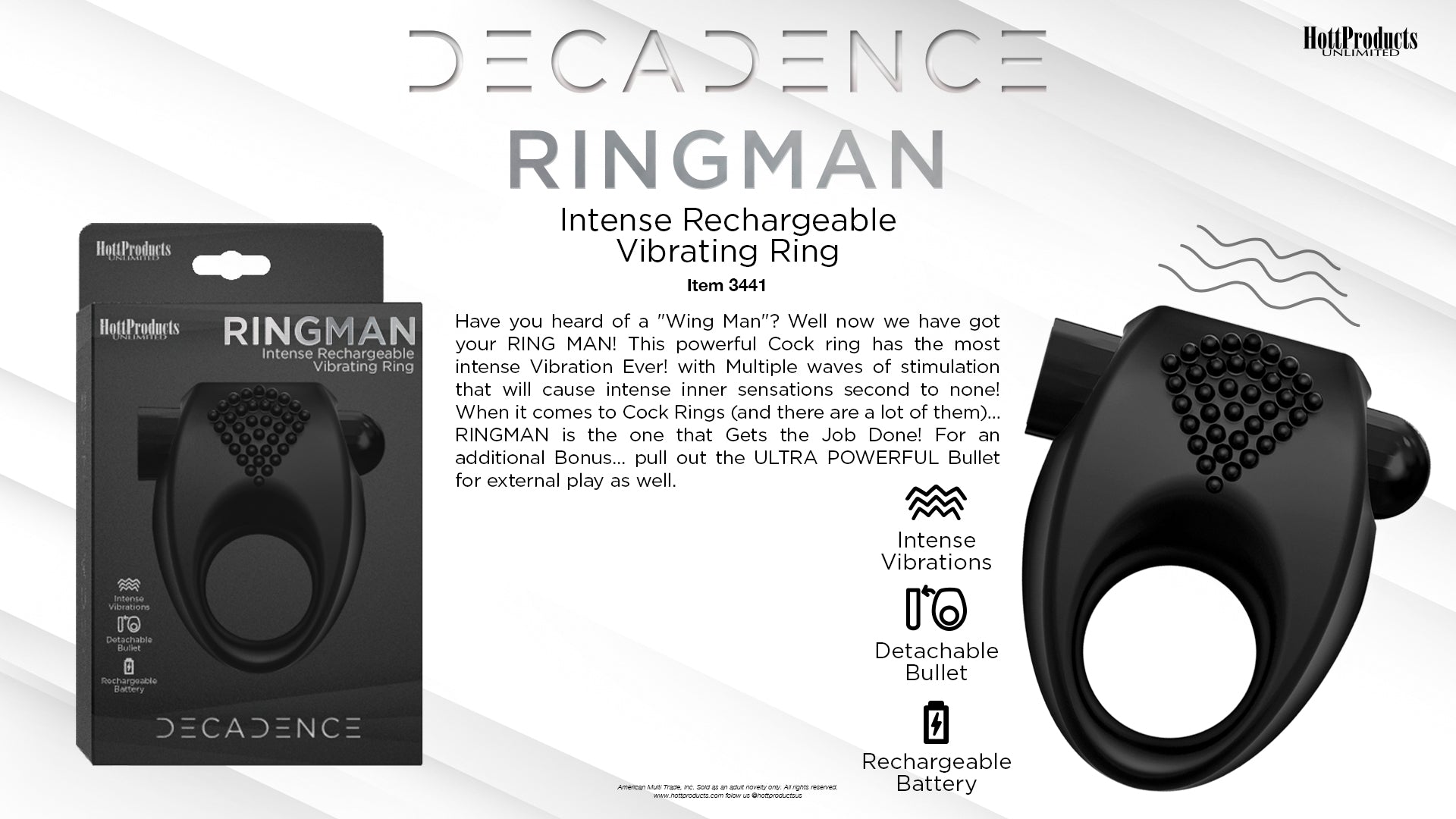 Decadence Ringman Vibrating Cock Ring w/t Remote Control