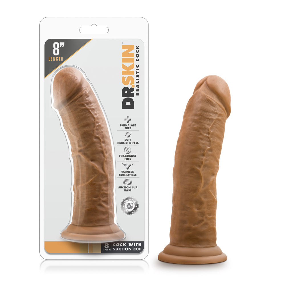 Dr Skin 8in Cock W/ Suction Cup Mocha Mocha