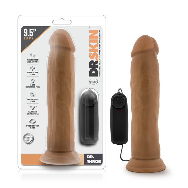 Dr. Skin - Dr. Throb - 9.5 Inch Vibrating Realistic Cock With Suction Cup Mocha