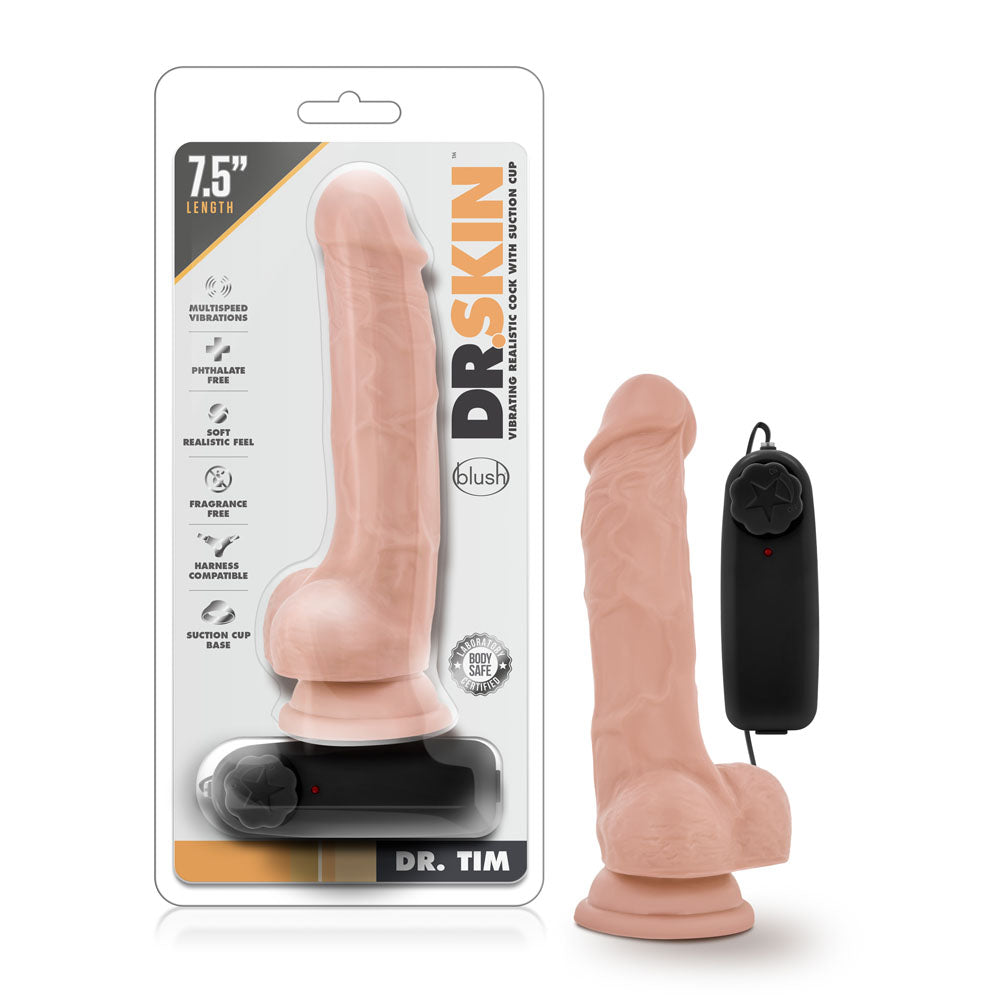 Dr. Skin - Dr. Tim - 7.5 Inch Vibrating Cock With  Suction Cup - Vanilla 7.5"