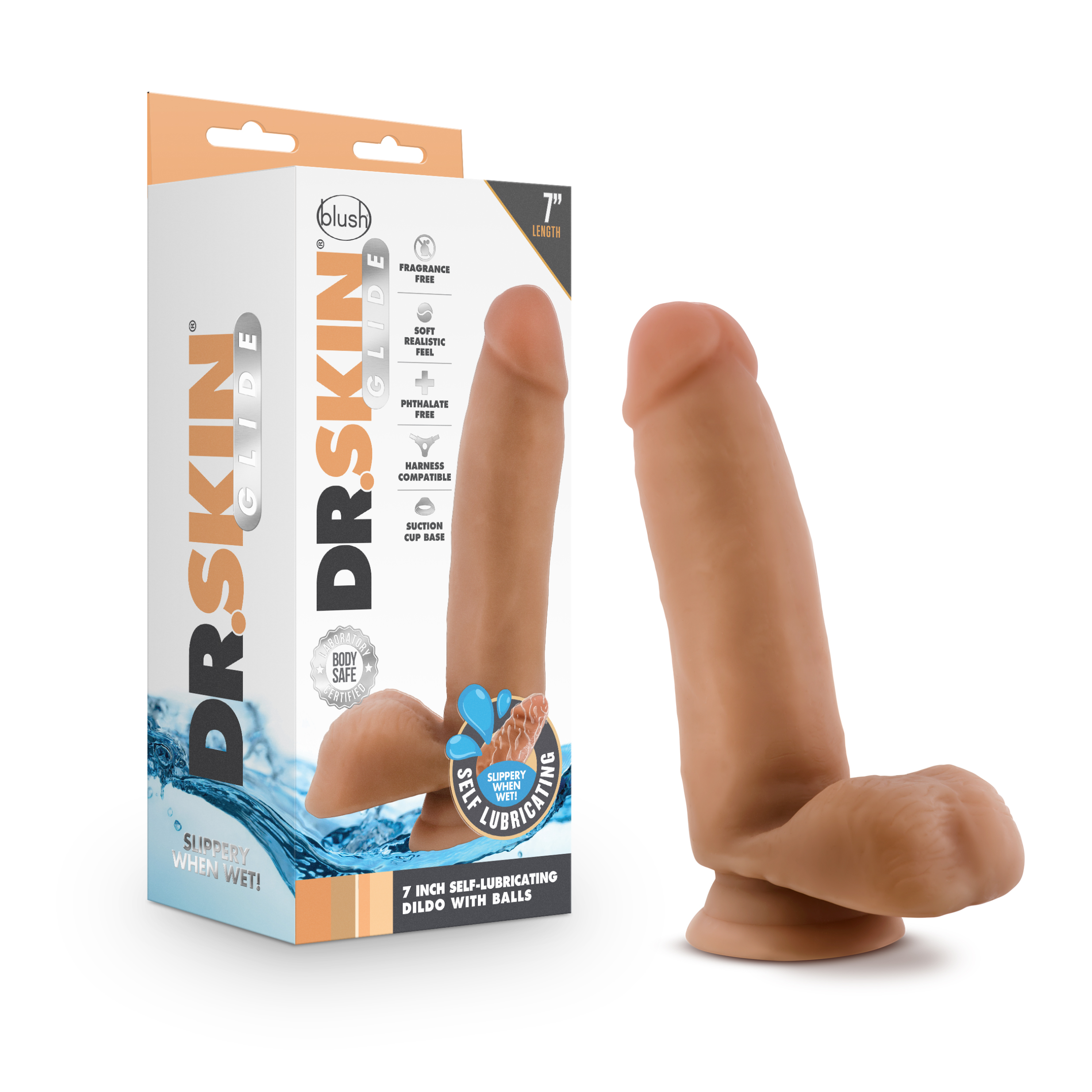 Dr. Skin Glide - 7 Inch Self Lubricating Dildo  With Balls - Mocha Mocha