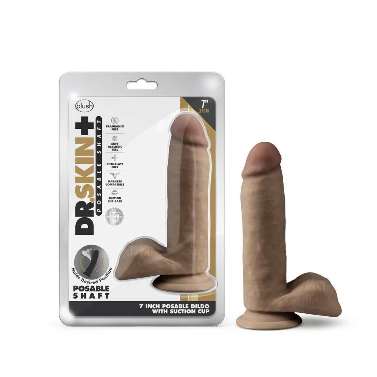 Dr. Skin Plus - 7 Inch Posable Dildo With Balls Mocha