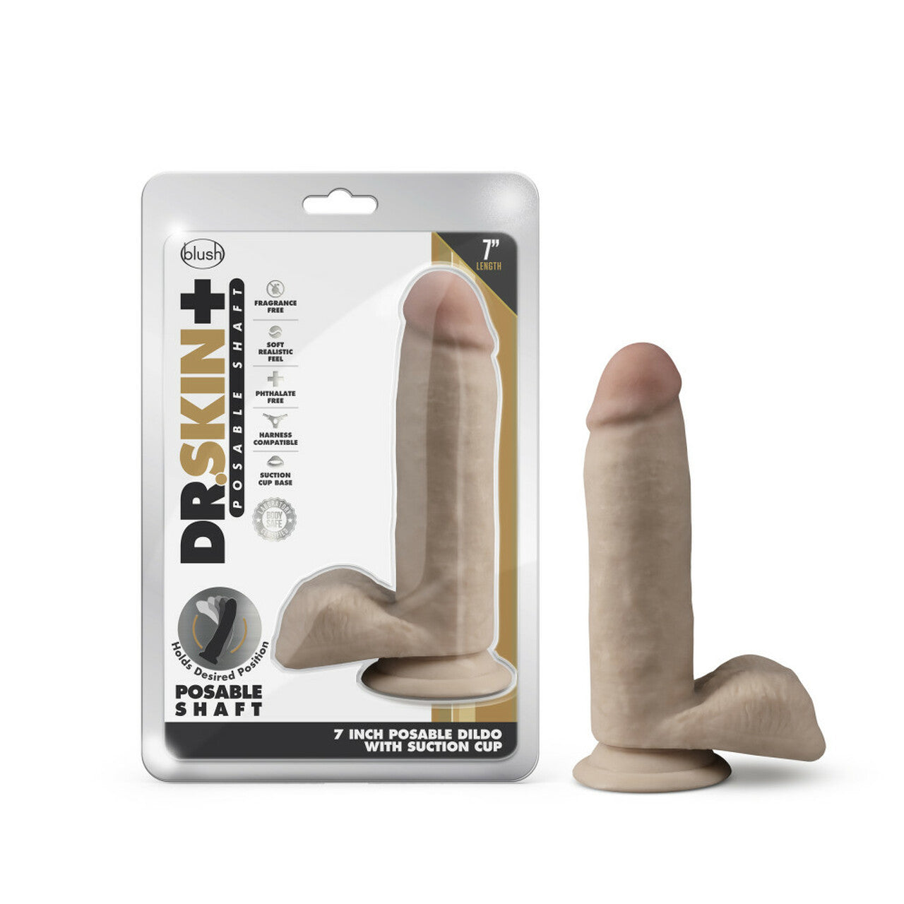 Dr. Skin Plus - 7 Inch Posable Dildo With Balls Vanilla