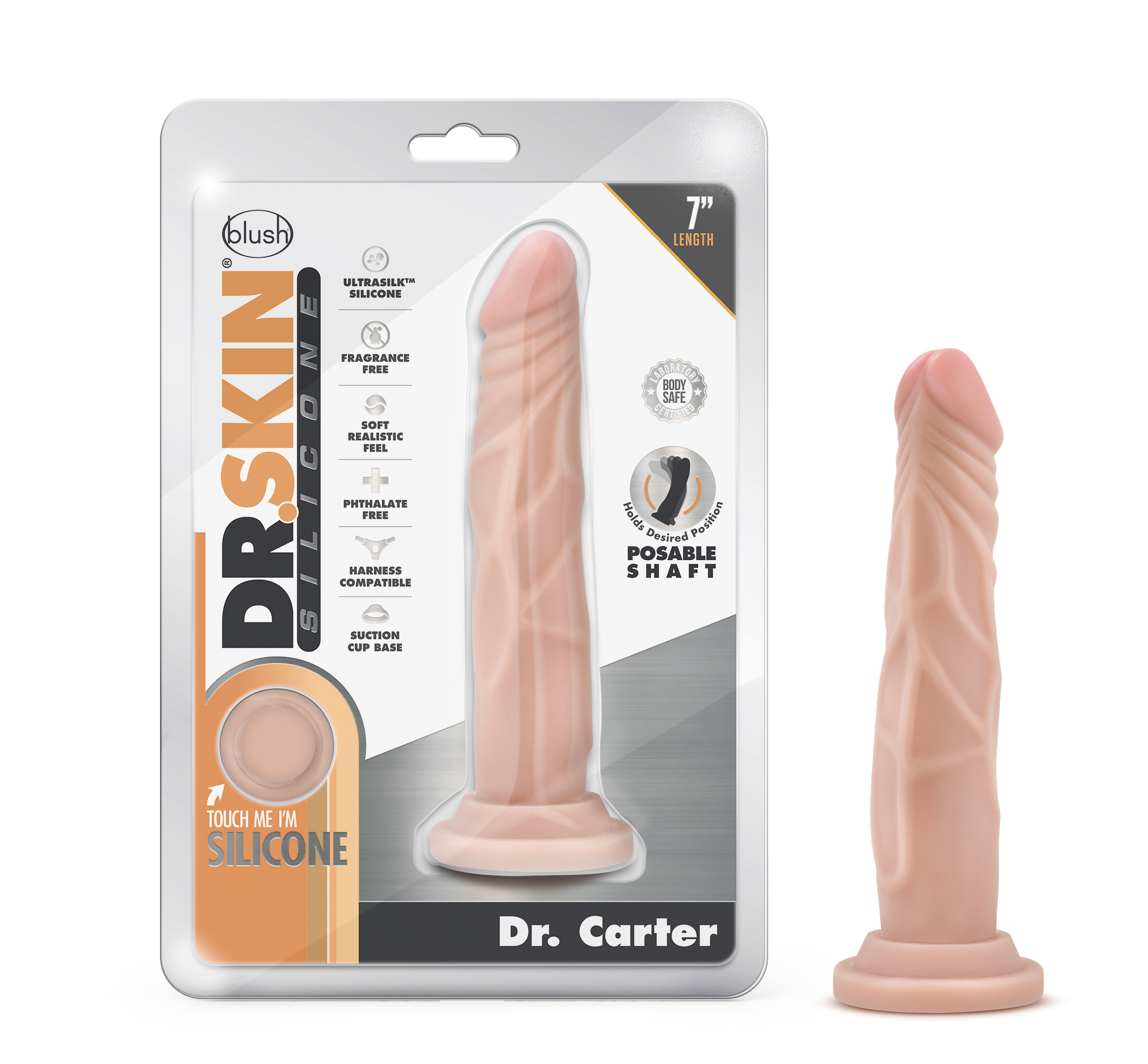 Dr. Skin Silicone - Dr. Carter - 7 Inch Dong With Suction Cup - Vanilla Vanilla