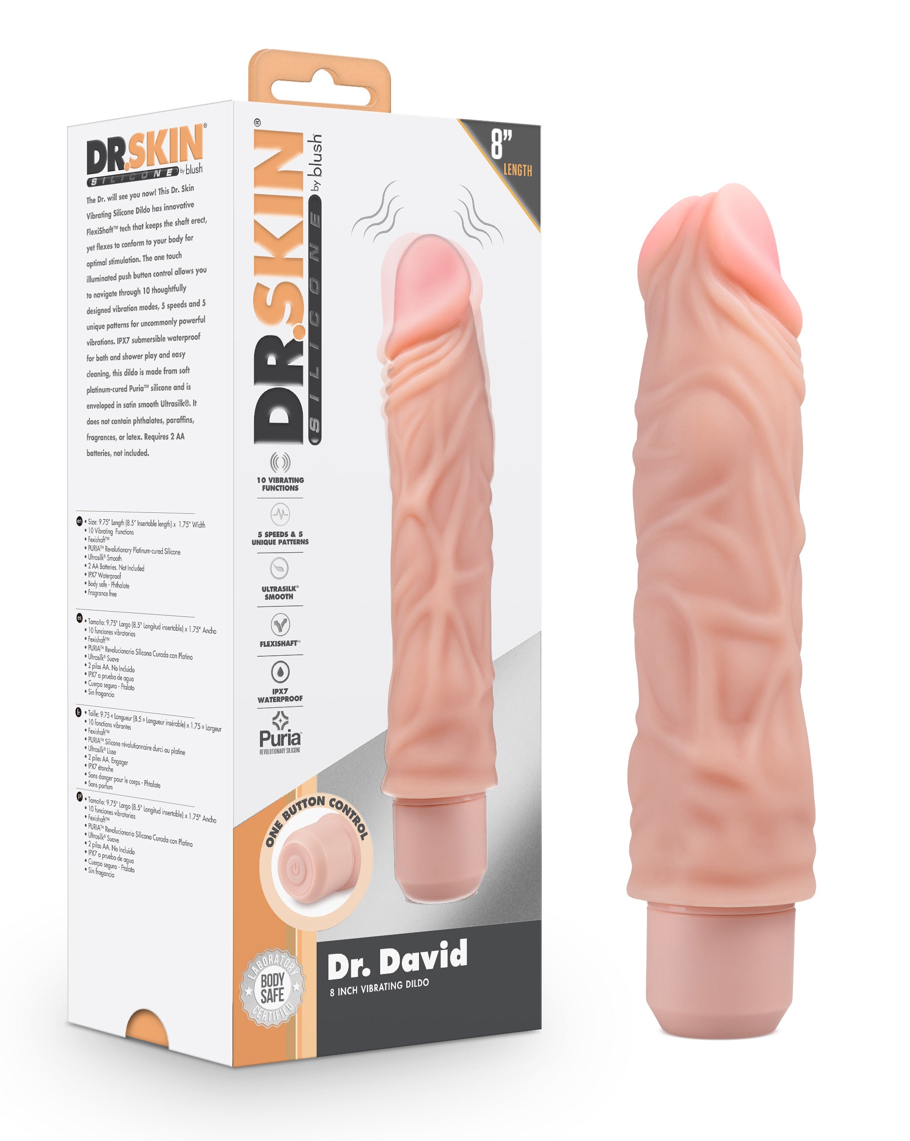 Dr. Skin Silicone Dr. David 8 In Vibrating Dildo Beige