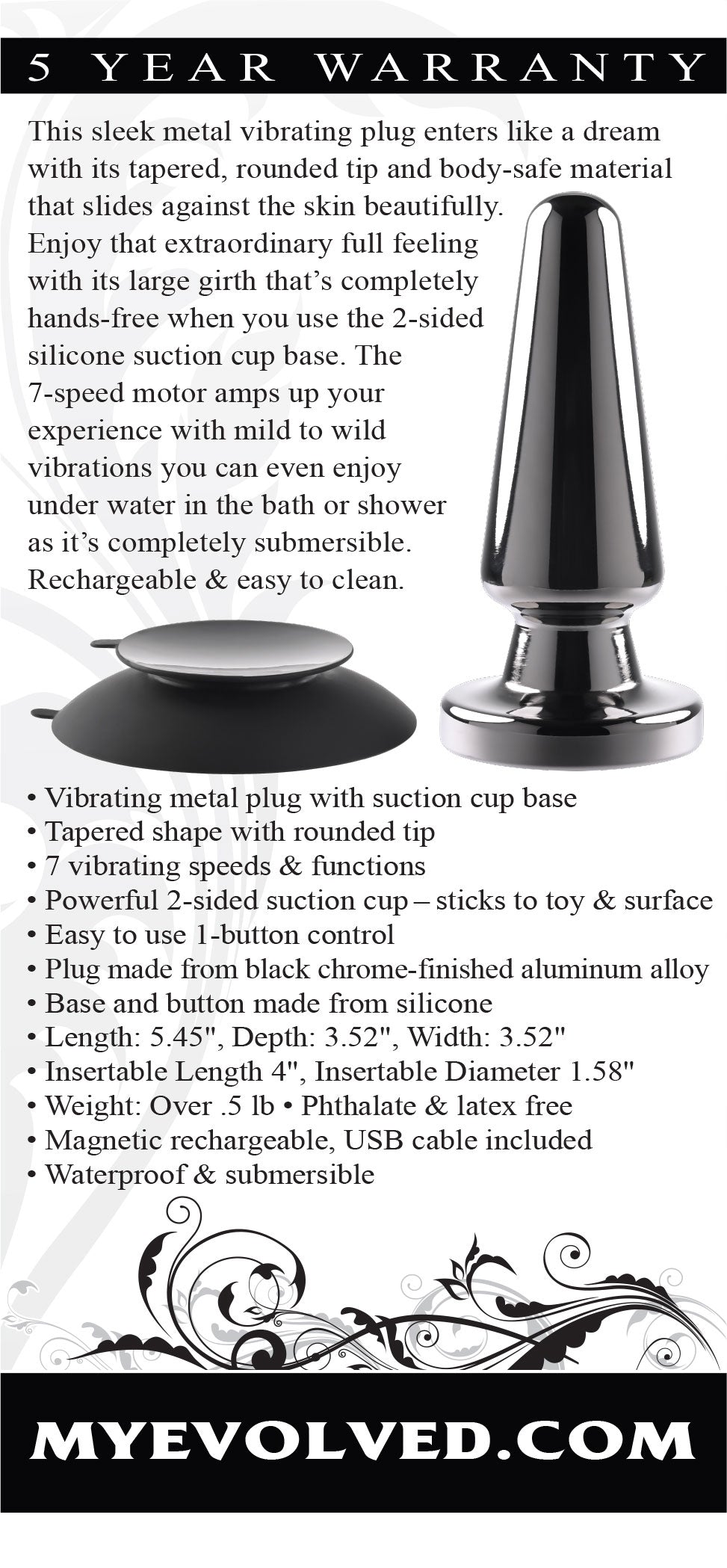 Evolved Advanced Vibrating Rechargeable Metal Plug - Black Advanced