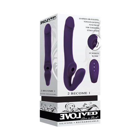 Evolved Love Is Back - 2 Become 1 - Strapless Strap On Rechargeable Silicone Vibrator with Remote Control - Purple