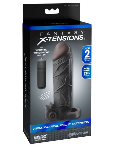 Fantasy X-Tensions Vibrating Real Feel 2-Inch  Extension - Black