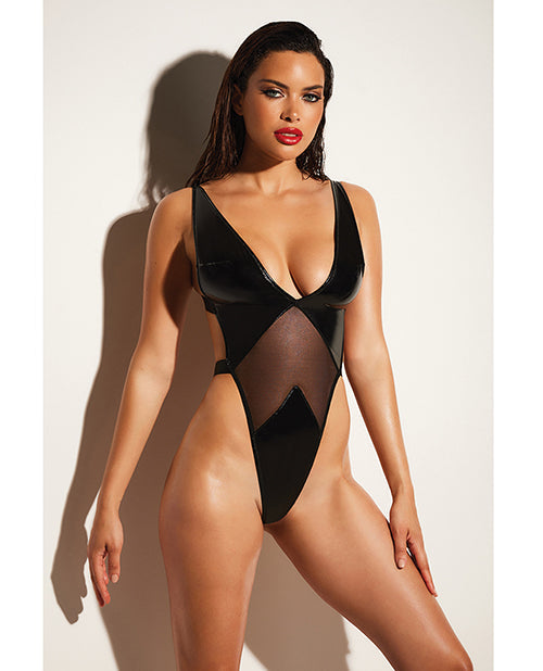 Fetish Limitless Soft Cup High Leg Vinyl & Mesh Teddy Black Small/Medium