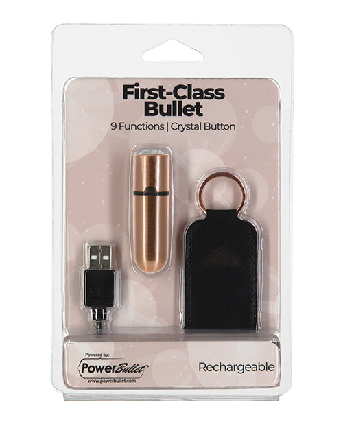 First Class Mini Rechargeable Bullet Vibrator W/crystal - 9 Functions Rose Gold