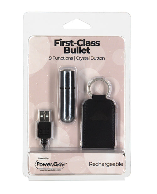 First Class Mini Rechargeable Bullet Vibrator W/crystal - 9 Functions Silver