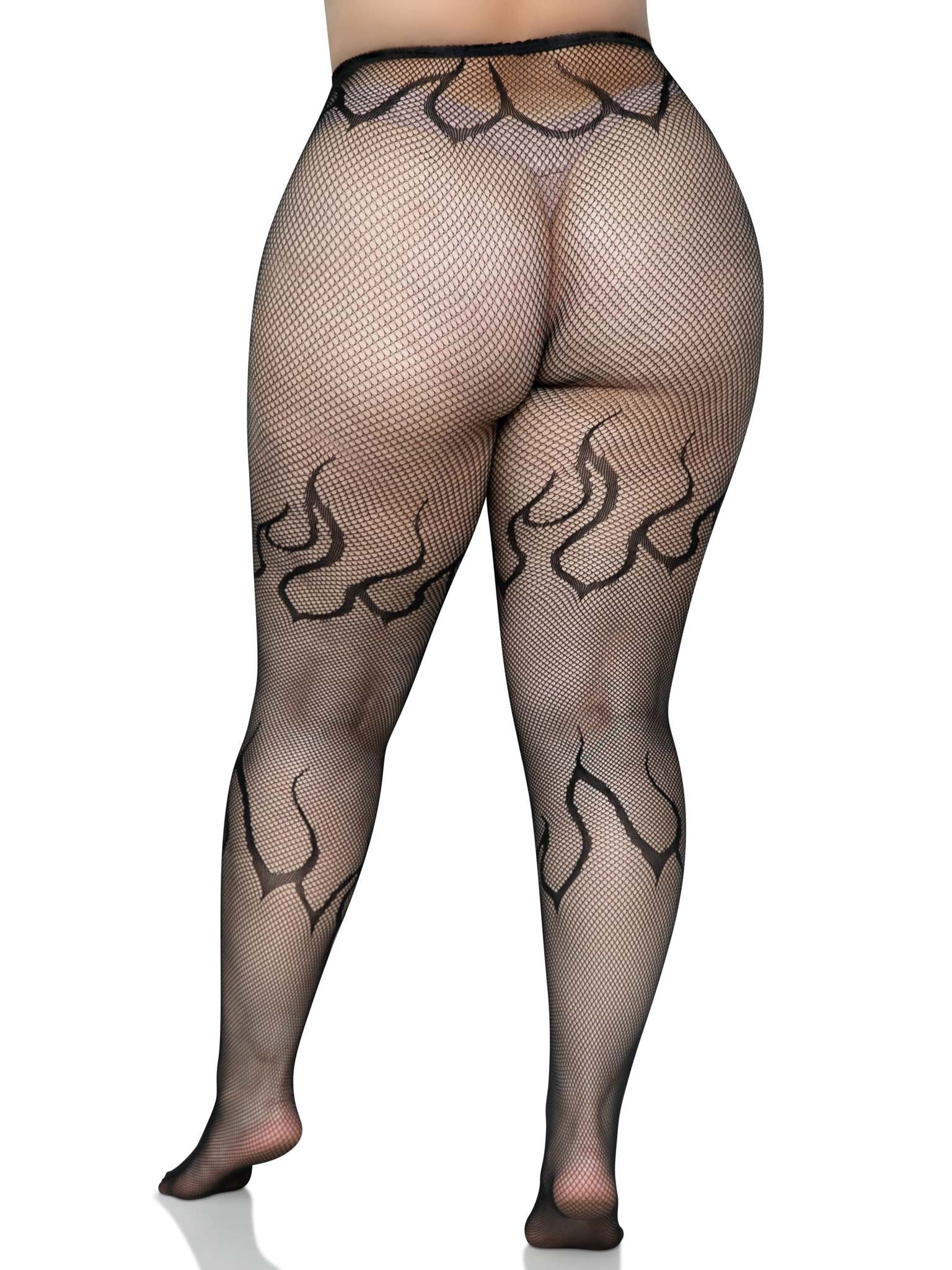 Flame Net Tights - 1x/2x - Black