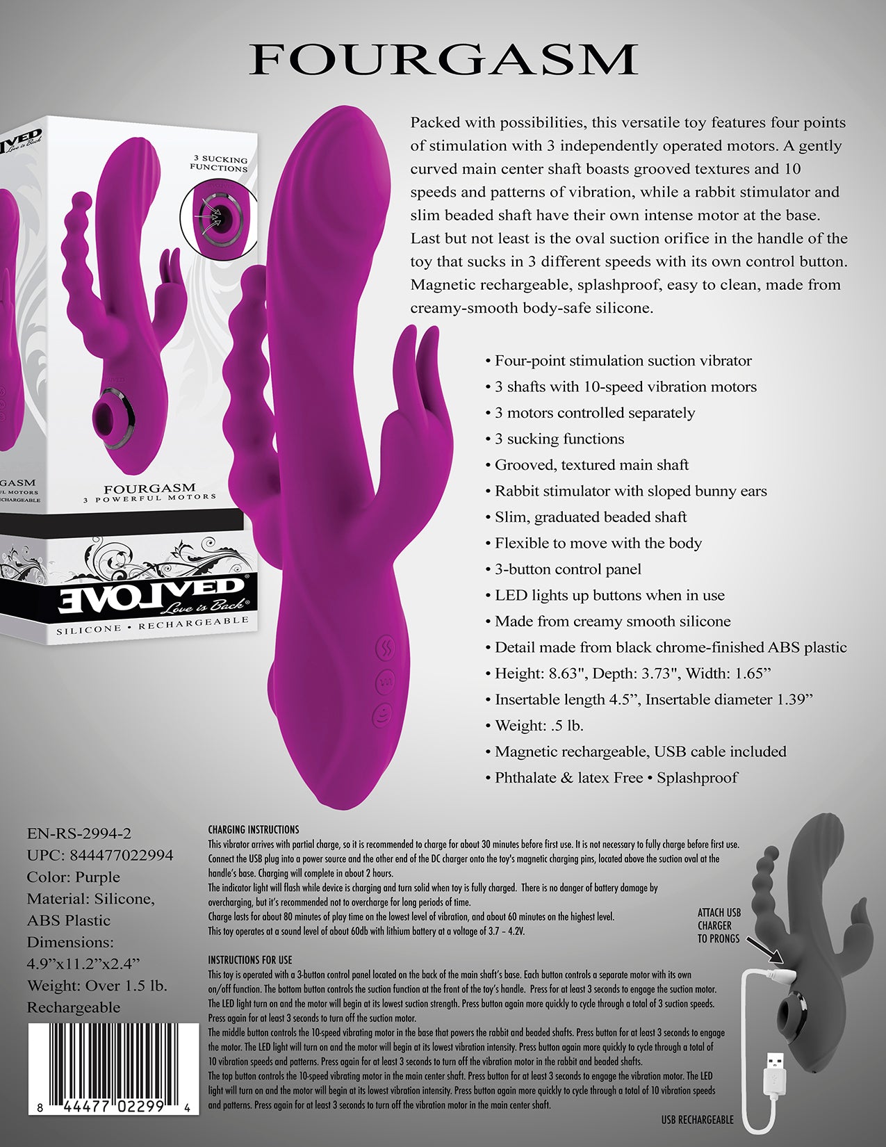 Fourgasm Rabbit Vibrator - Evolved Novelties