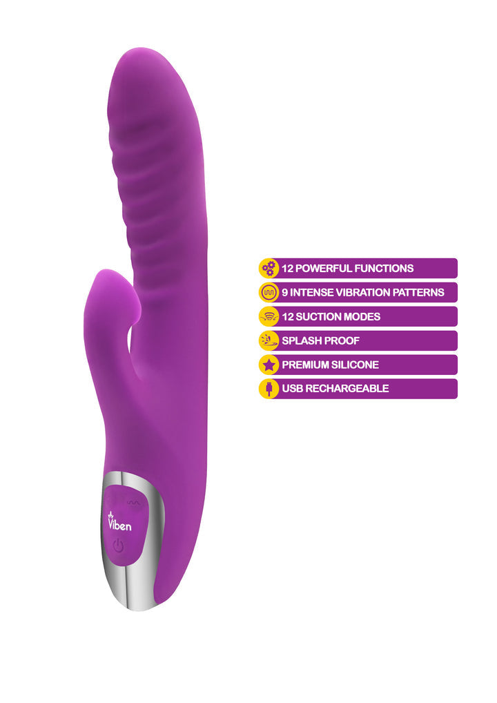 Frenzy - Rabbit Vibrator With Clitoral Suction - Berry