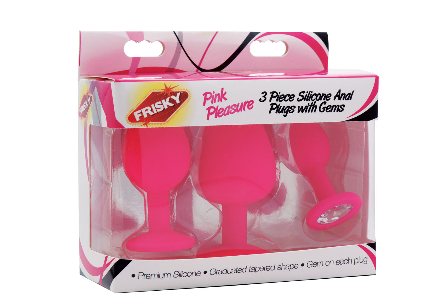 Frisky Pink Pleasure 3 Pc Silicone Anal Plugs W/ Gems