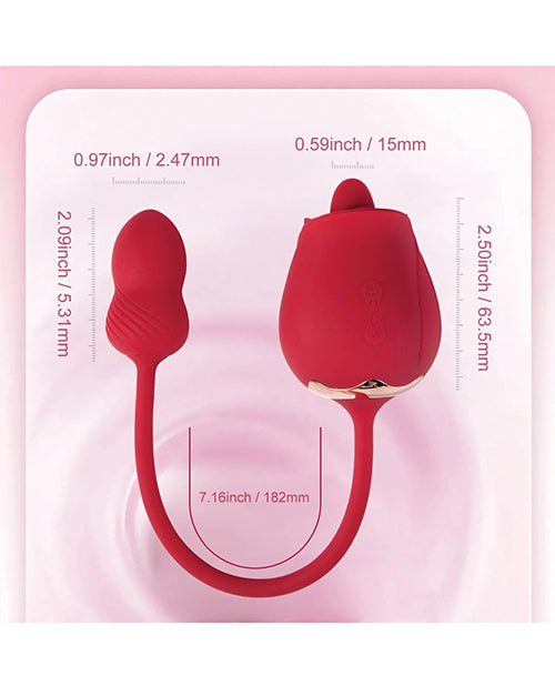 Fuchsia Rose Clit Licking Stimulator & Vibrating Egg - Red