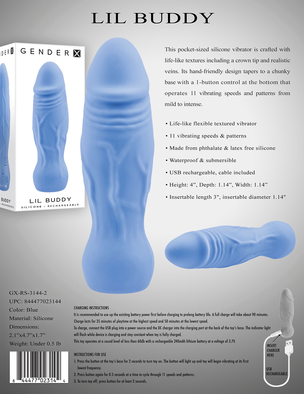 Gender X Lil Buddy Blue Realistic Vibrator