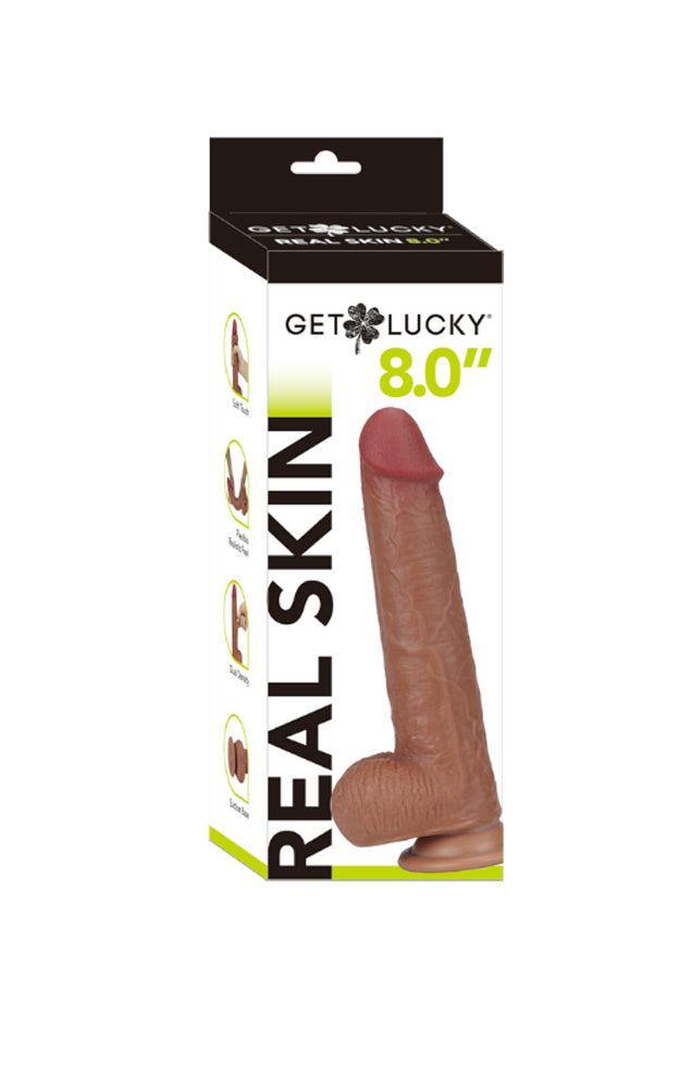 Get Lucky 8 Inch Real Skin Dildo Light Brown