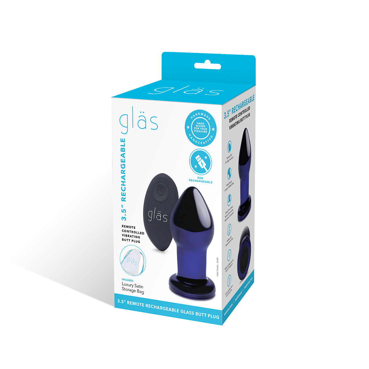 Glas 3.5" Rechargeable Vibrating Butt Plug - Blue