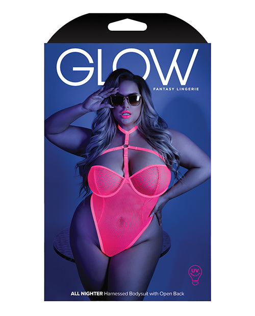 Glow All Nighter Harness Bodysuit Neon Pink