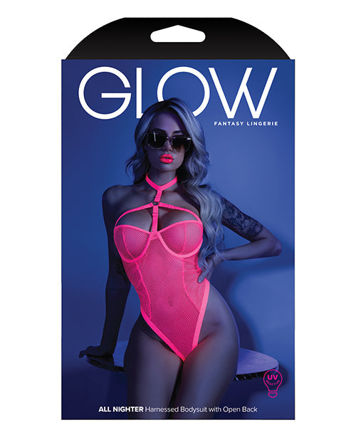 Glow All Nighter Harness Bodysuit Neon Pink