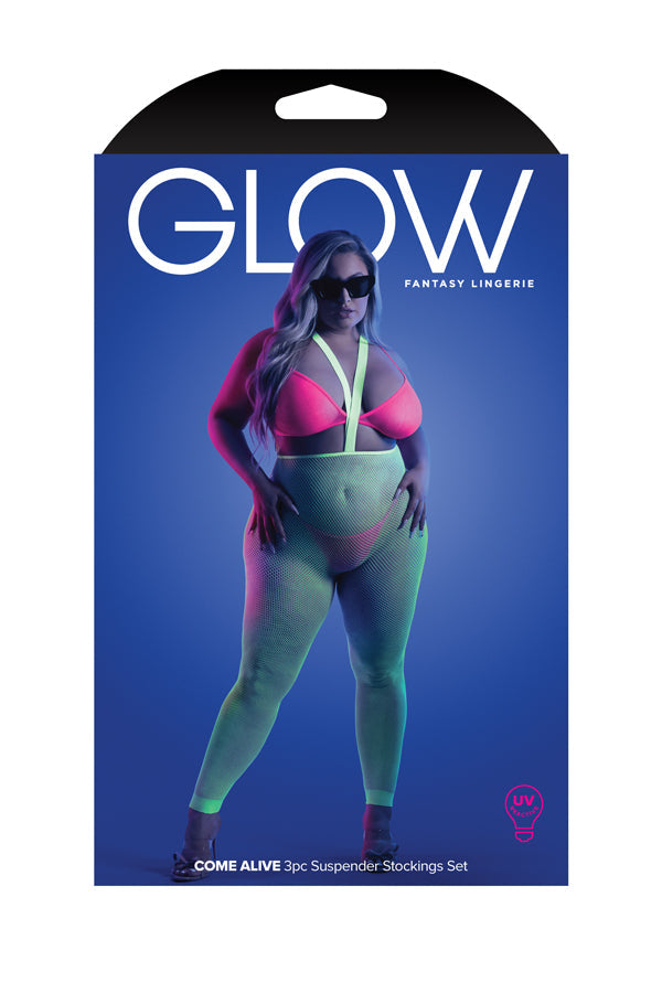 Glow Come Alive 3pc Seamless Set Neon Green & Pink