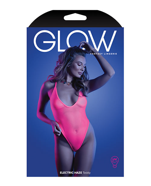 Glow Electric Haze Teddy W/ Thong Cut Back Neon Pink Q/s