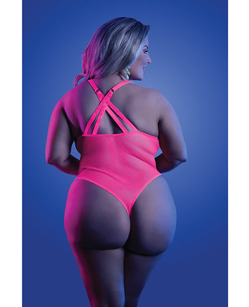 Glow Electric Haze Teddy W/ Thong Cut Back Neon Pink Q/s