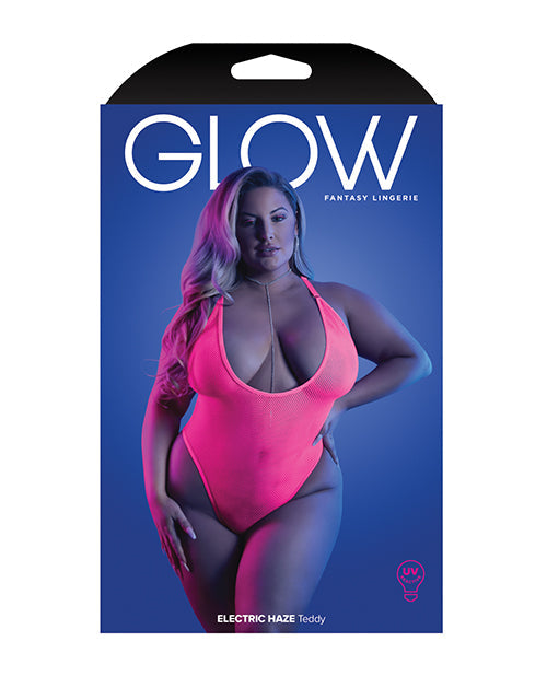 Glow Electric Haze Teddy W/ Thong Cut Back Neon Pink Q/s