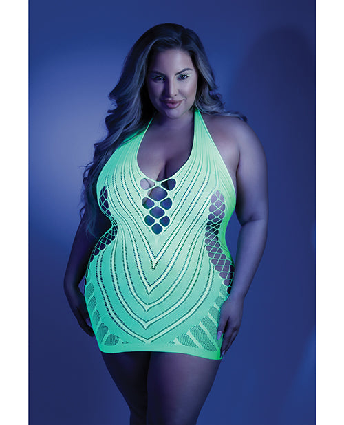 Glow Shock Value Halter Dress Neon Green Q/s