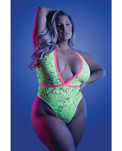 Glow Spotlight Contrast Lace Teddy Neon Green Queen