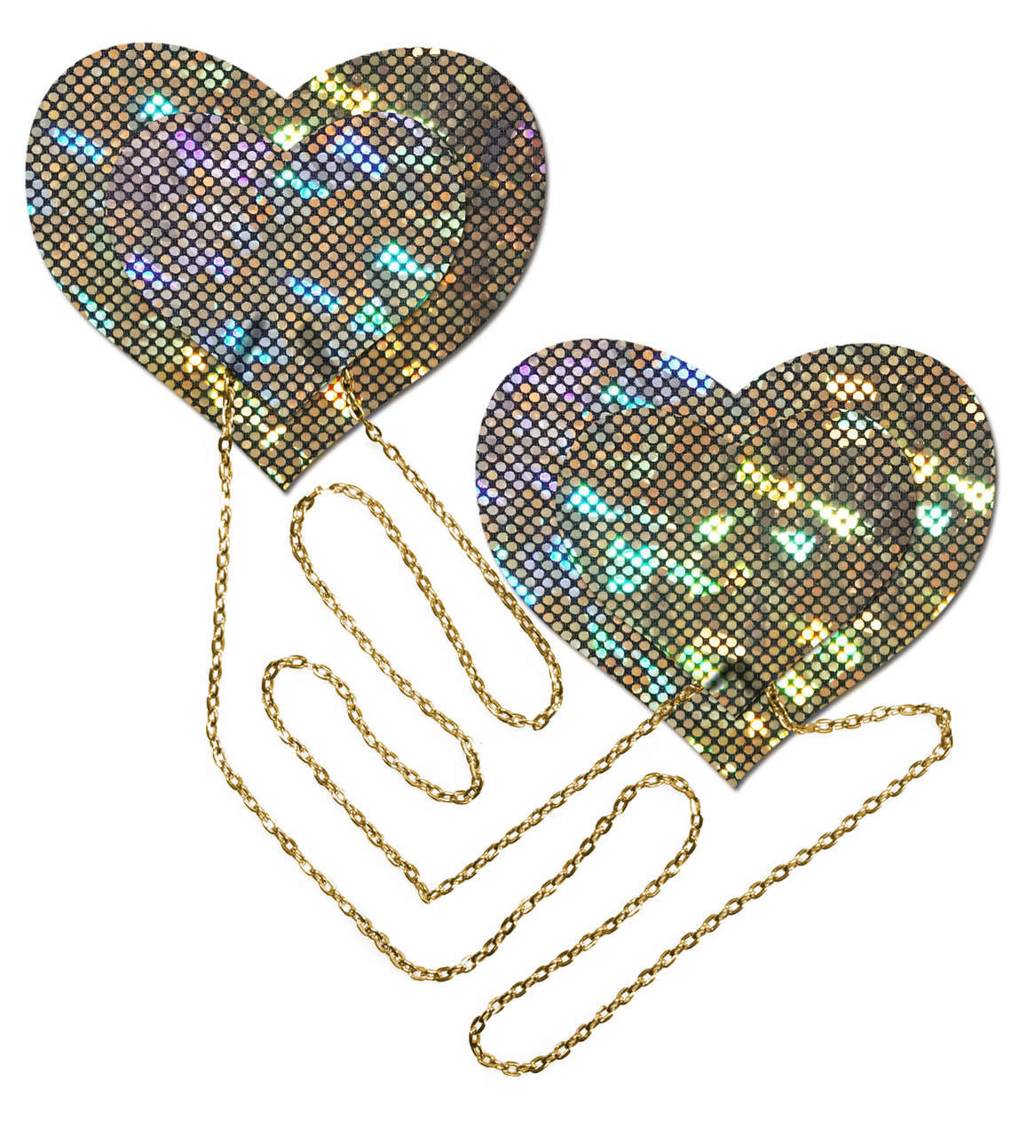 Gold Shattered Disco Ball Heart W/ Gold Chains Pasties