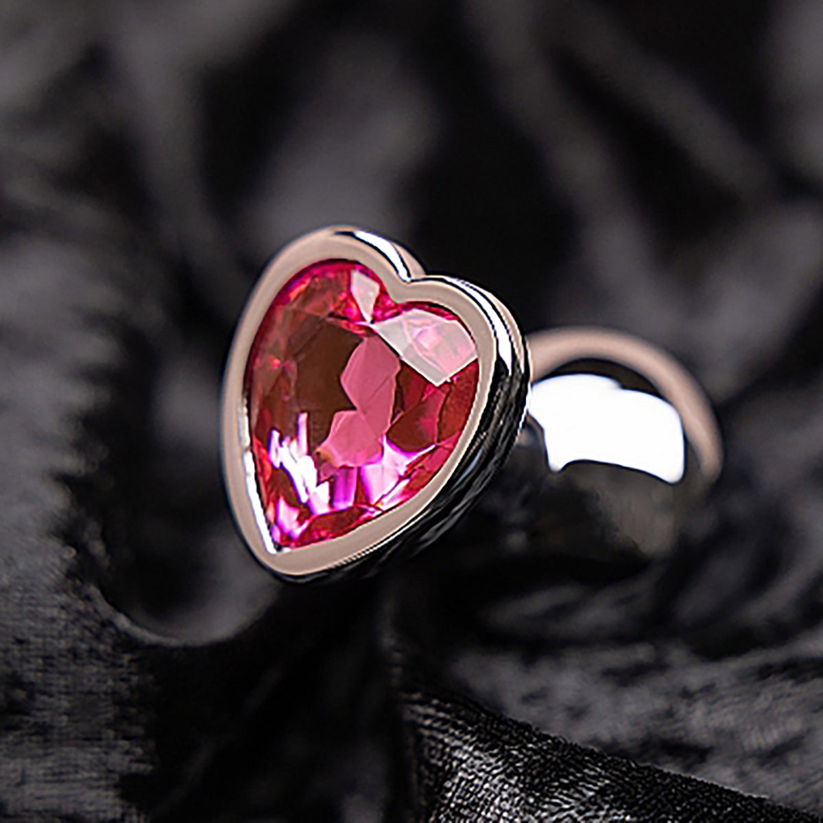 Heart Gem Butt Plug Silver Rubellite Pink