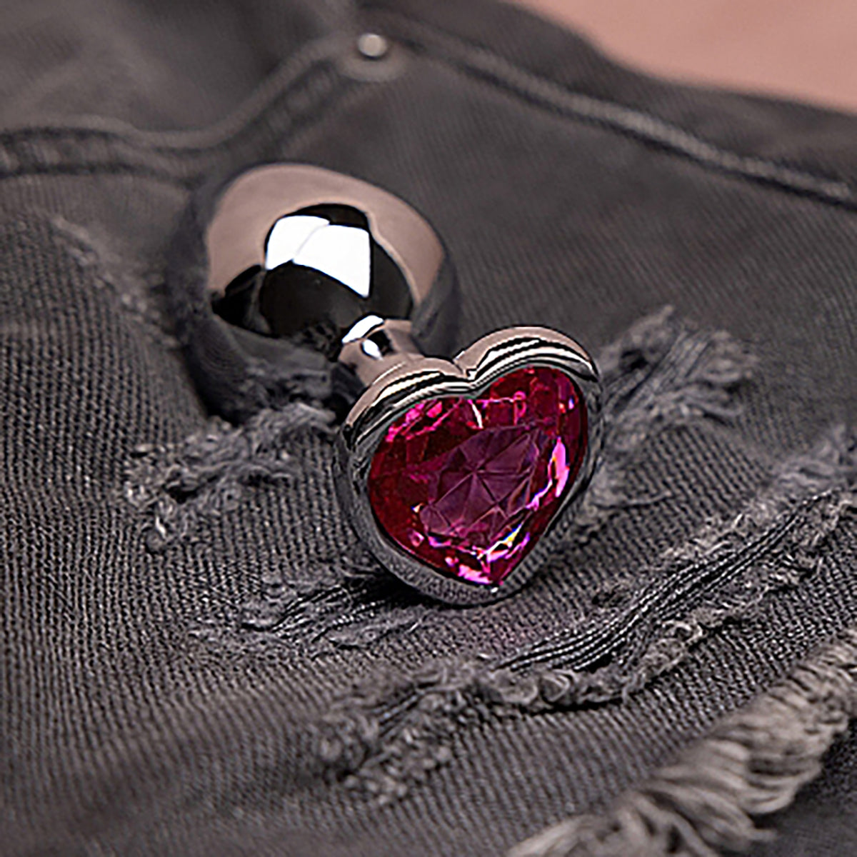 Heart Gem Butt Plug Silver Rubellite Pink