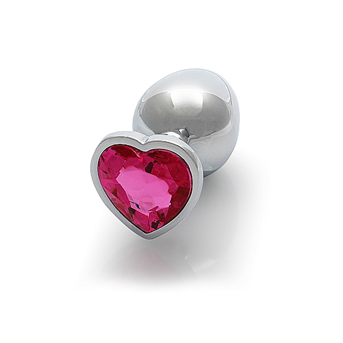 Heart Gem Butt Plug Silver Rubellite Pink