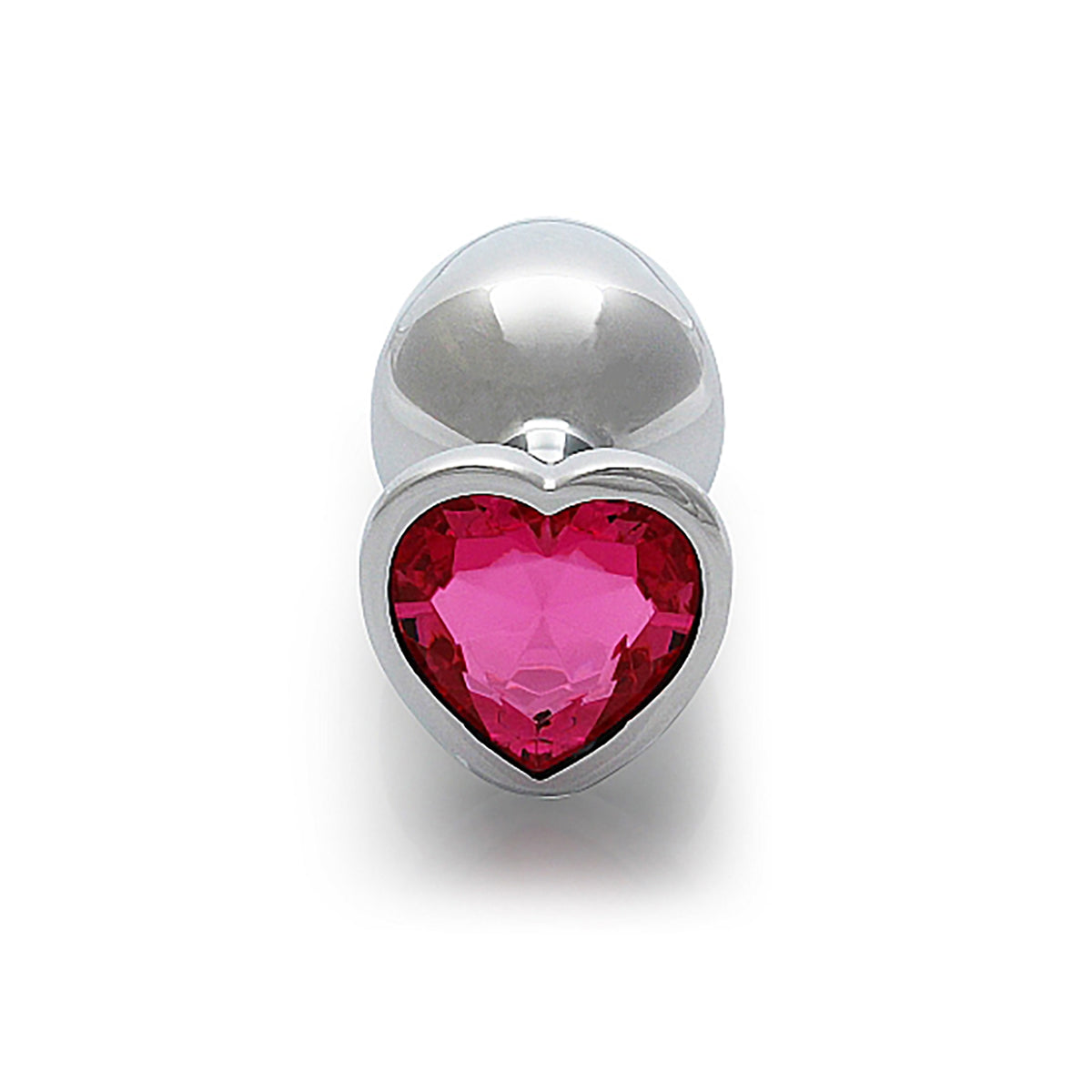 Heart Gem Butt Plug Silver Rubellite Pink