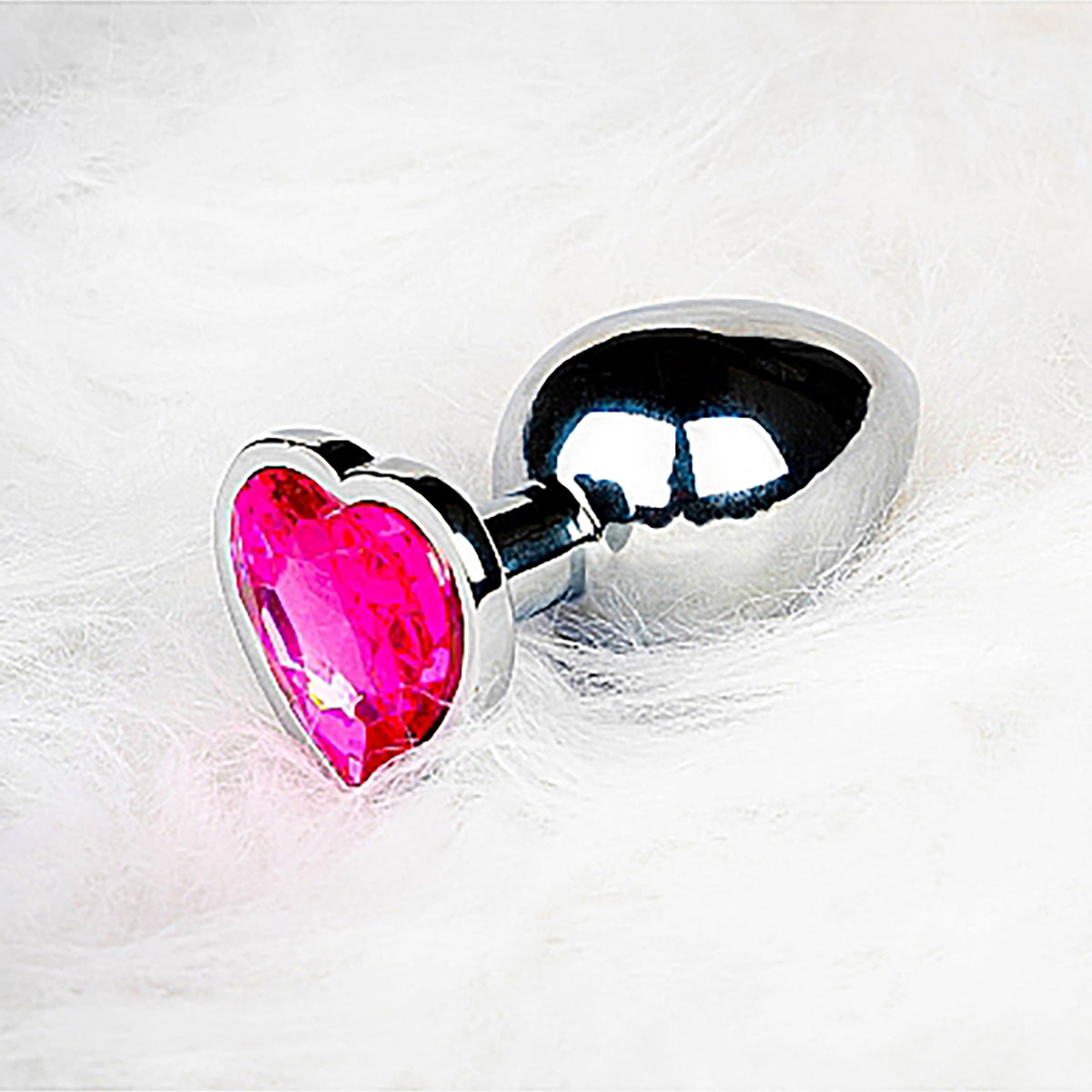 Heart Gem Butt Plug Silver Rubellite Pink