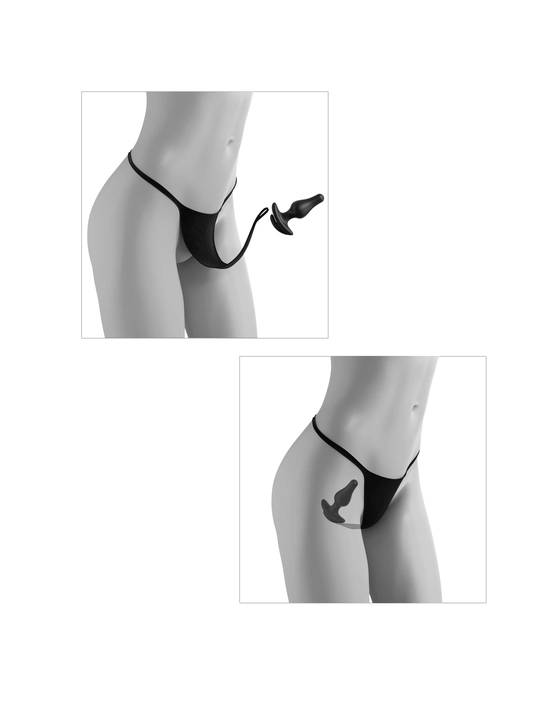 Hookup Panties Remote Bowtie Bikini Black with Butt Plug S/L Small/Large