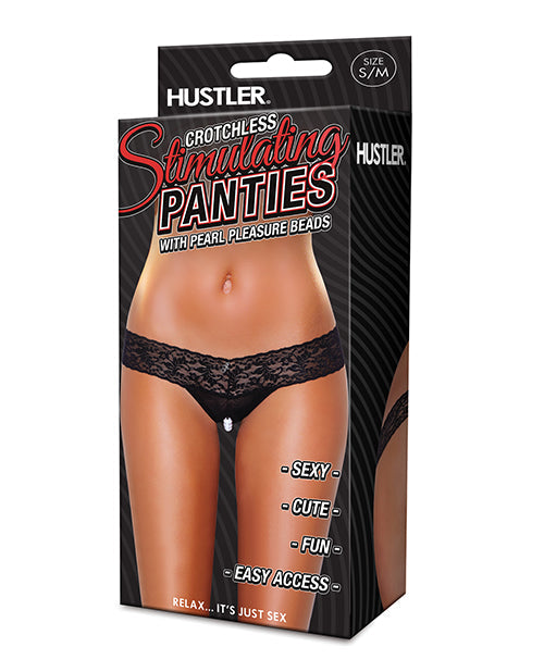 Hustler Stimulating Panties W/pearl Pleasure Beads Black