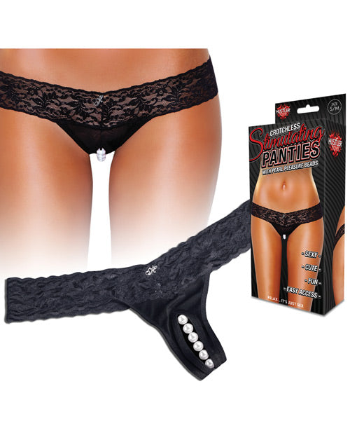 Hustler Stimulating Panties W/pearl Pleasure Beads Black S/M