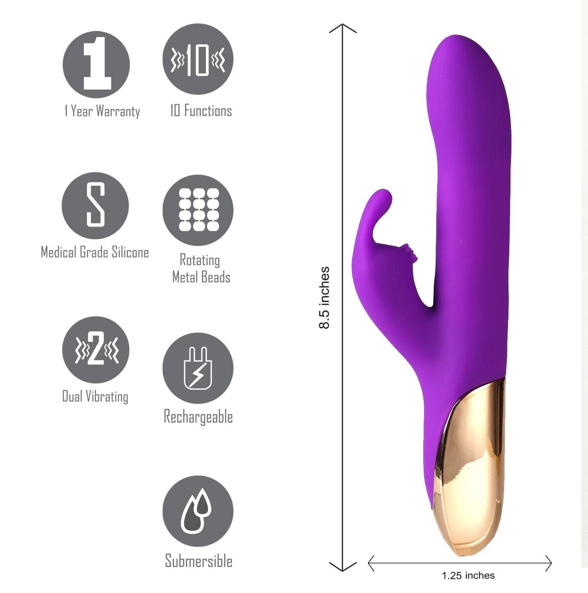 Karlin Supercharged Silicone Rabbit Vibrator Rechargeable Purple