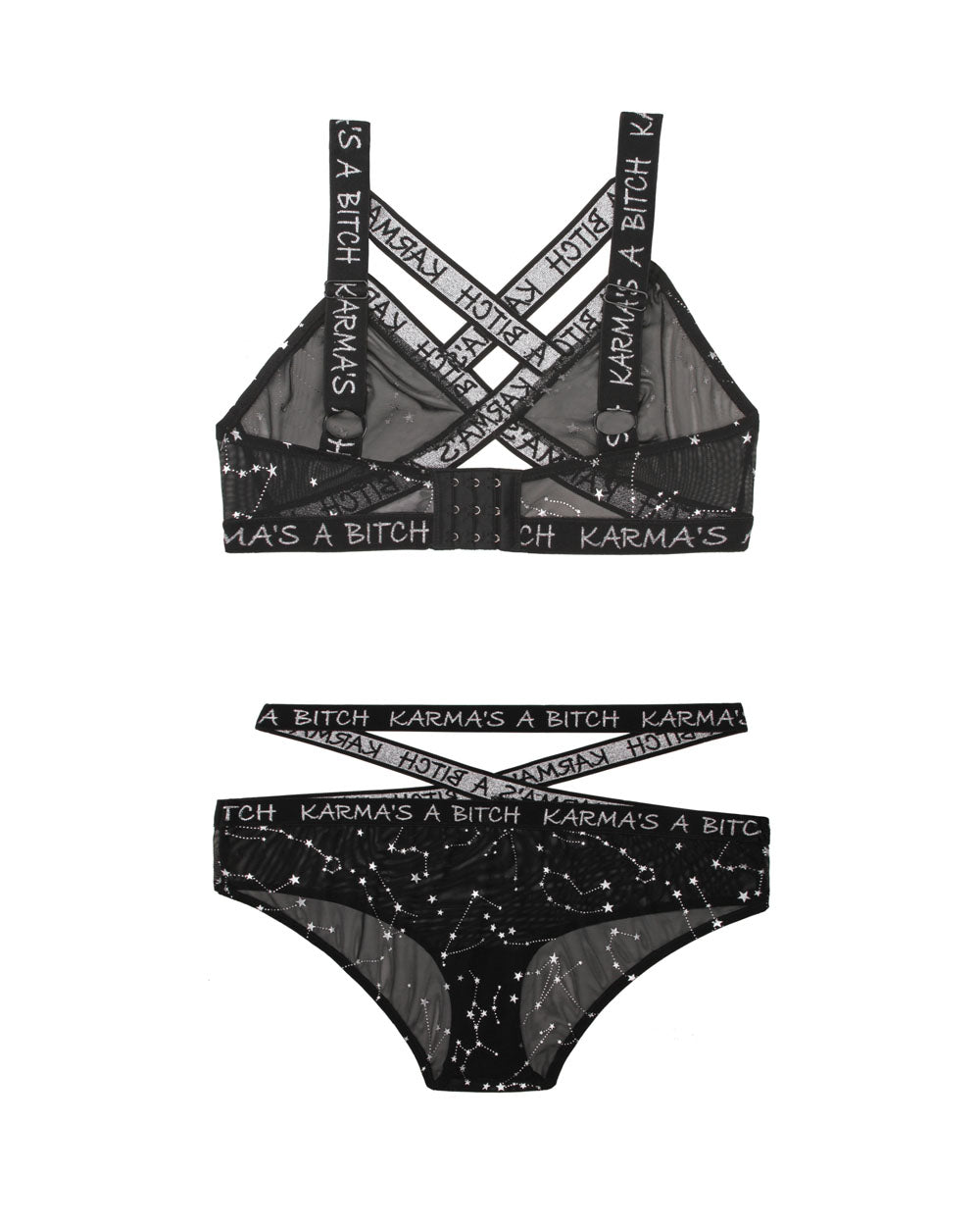 Karma's a Bitch Bralette and Cutout Panty Set - Black Large/Extra Large