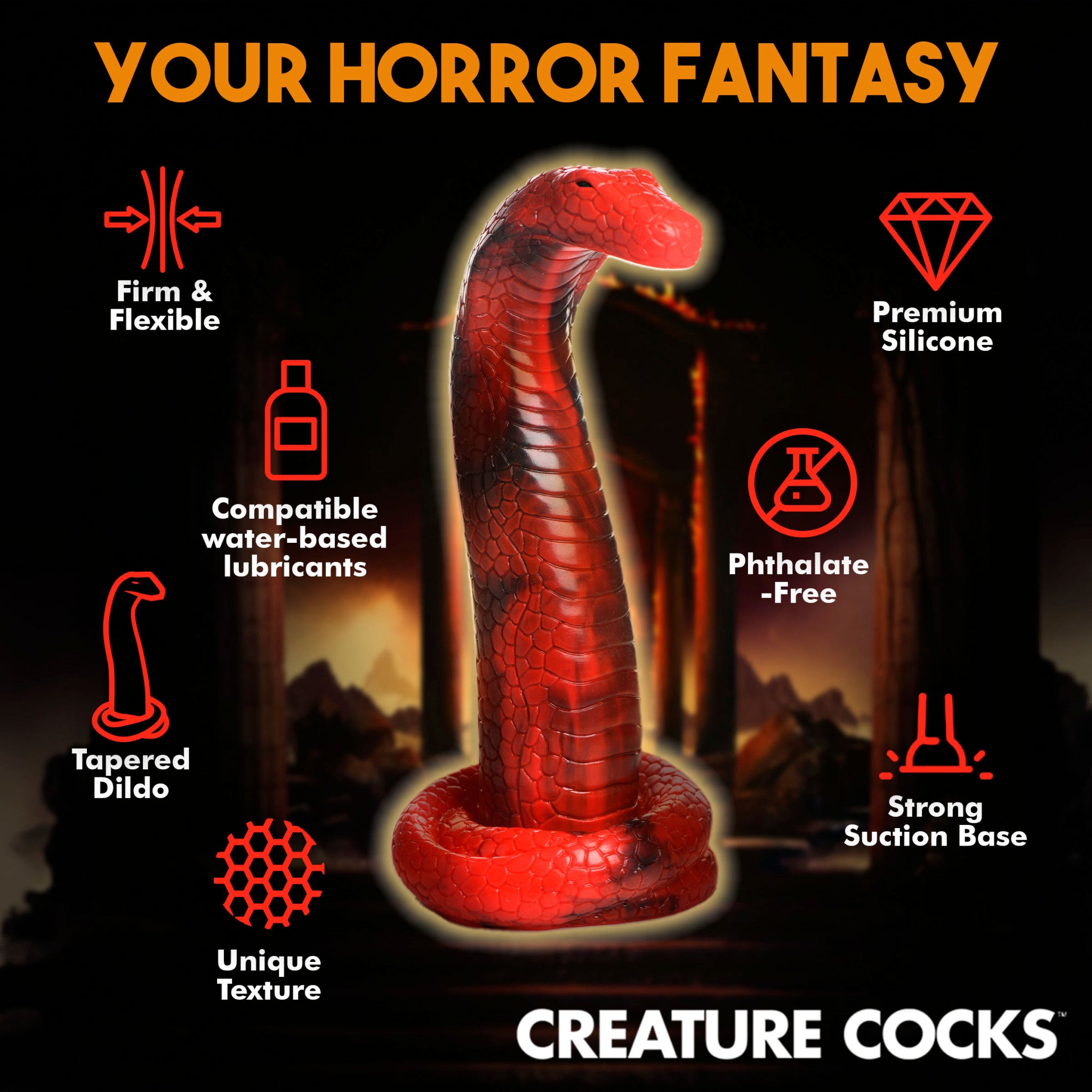 King Cobra Fantasy Dildo made of Silicone by Creature Cocks - 10-Inch/Medium