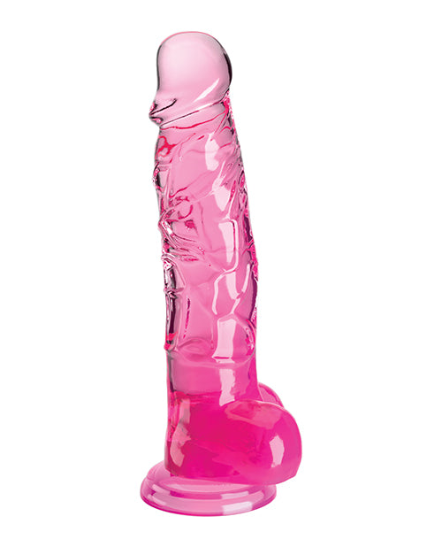 King Cock Clear Dildo w/ Balls Pink / 8"