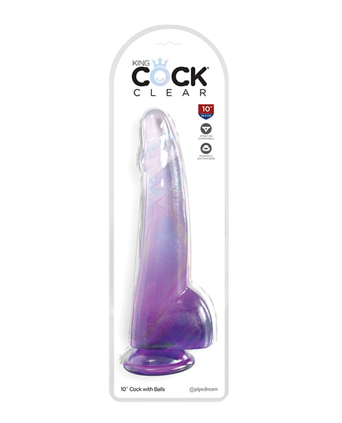 King Cock Clear Dildo w/ Balls Purple / 10"