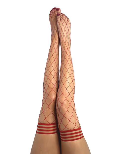 Kix'ies Claudia Large Net Fishnet Thigh Highs Red Size B