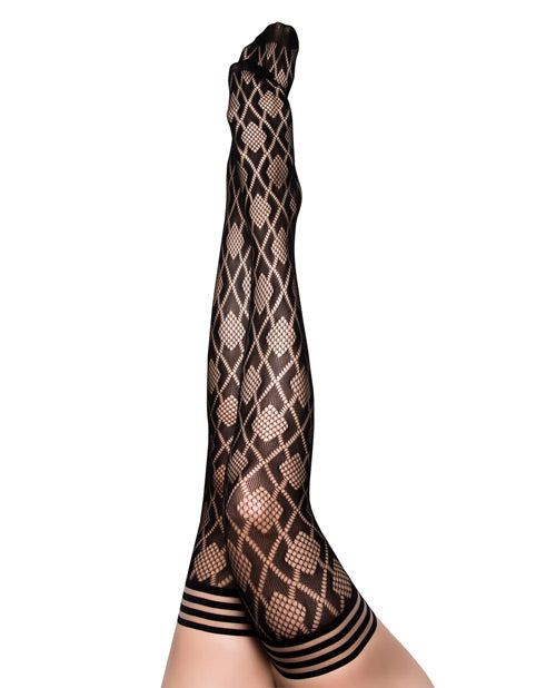 Kix'ies Elle Fishnet Diamond Thigh High Black A