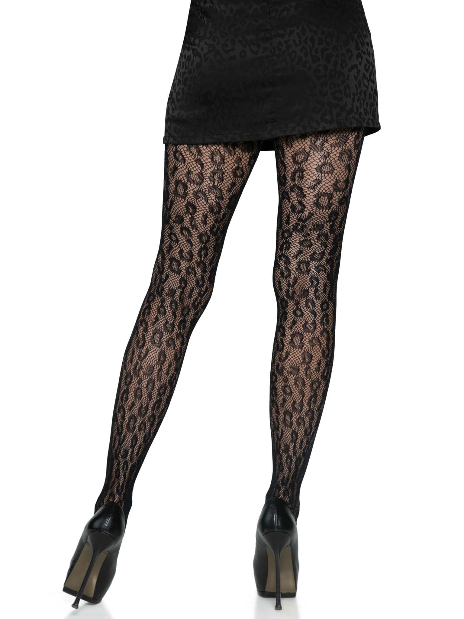 Leopard Net Tights - One Size - Black