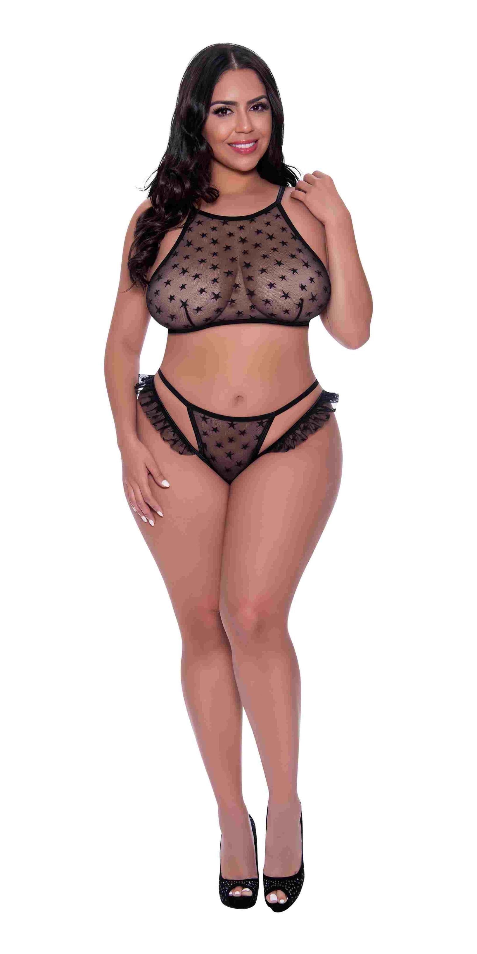 Love Star Halter Bra & Panty Set Black 2XL